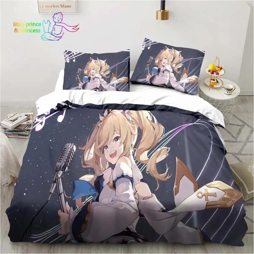Genshin Impact  Anime Printed Bedding Set Single Twin Full Queen King Size Bed Set Adult Kid Bedroom Bedding Gift