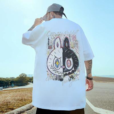 3d Black White Rabbit Print Short Sleeve T-Shirt For Men Fashion Unisex Clothing Loose Oversized Tee Street Trend Men Women Tops
