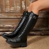 Long Martin Boots Women's Autumn and Winter New Thin Boots Lace Up But Knee Plus Thin Velvet Women's Boots