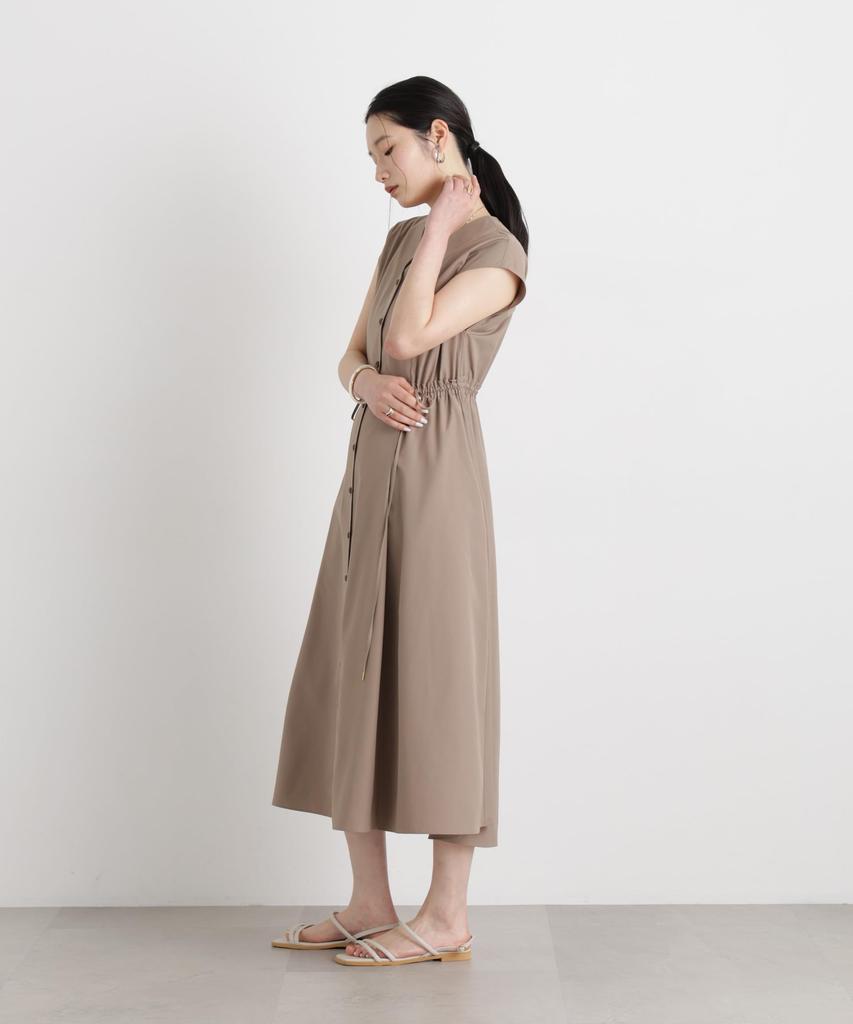 MINOTECH French Sleeve Flare Size 053 [Nano Universe] (R) V-Neck Dress, Women's, M, Mocha, 669-6119313