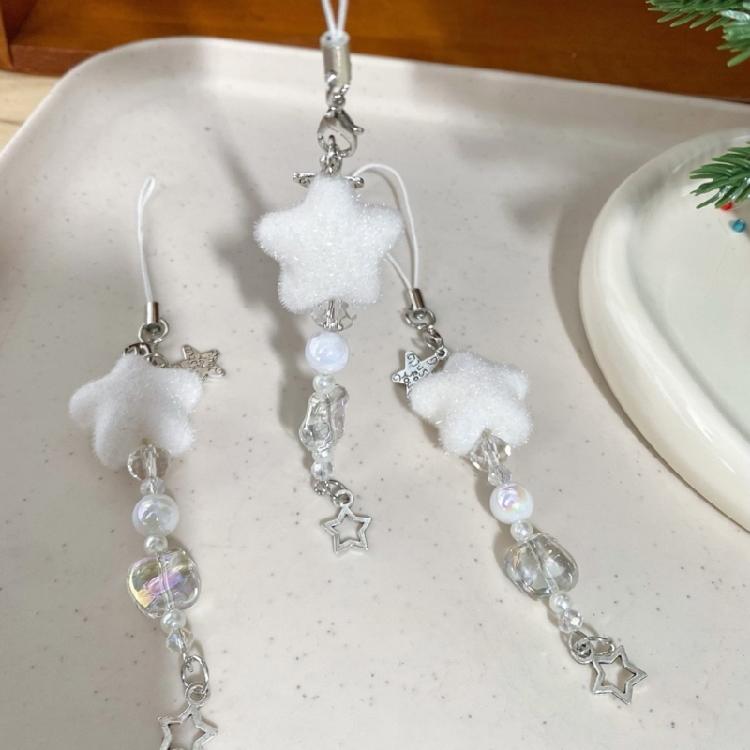 Unique Flocking Snowflake Star Phone Charm Winter Phone Jewelry Fashion Phone Ornament for Trendy Women Seeking Winter