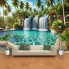 2D Summer Waterfall Paradise Tapestry for Beach Party Background