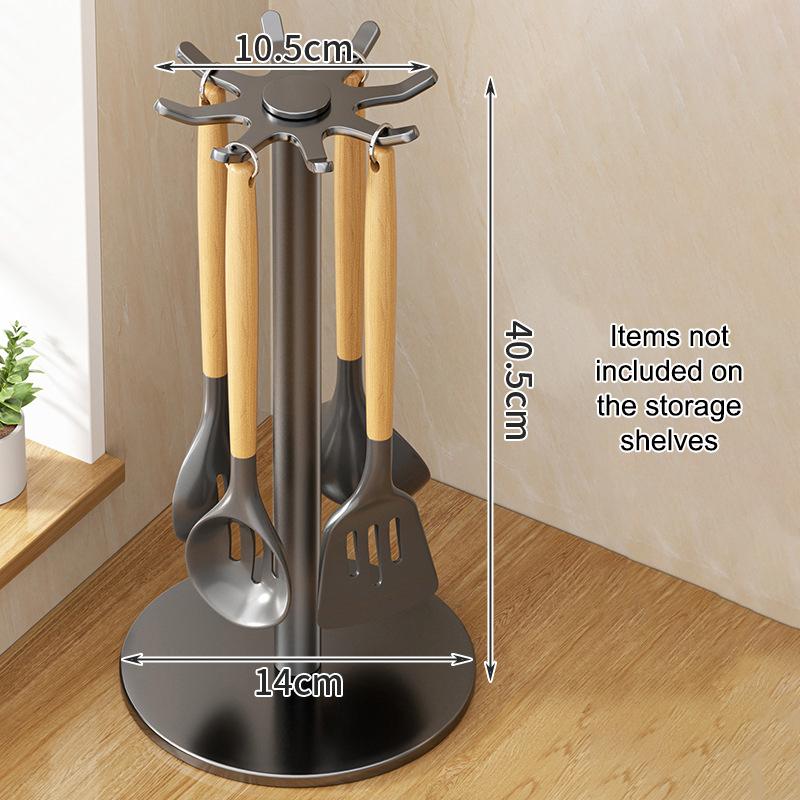 Kitchen Utensil Stand: Rotating Storage Hanger With 8 Hooks,For Countertop Organization Rotatable Cooking Utensils Holder