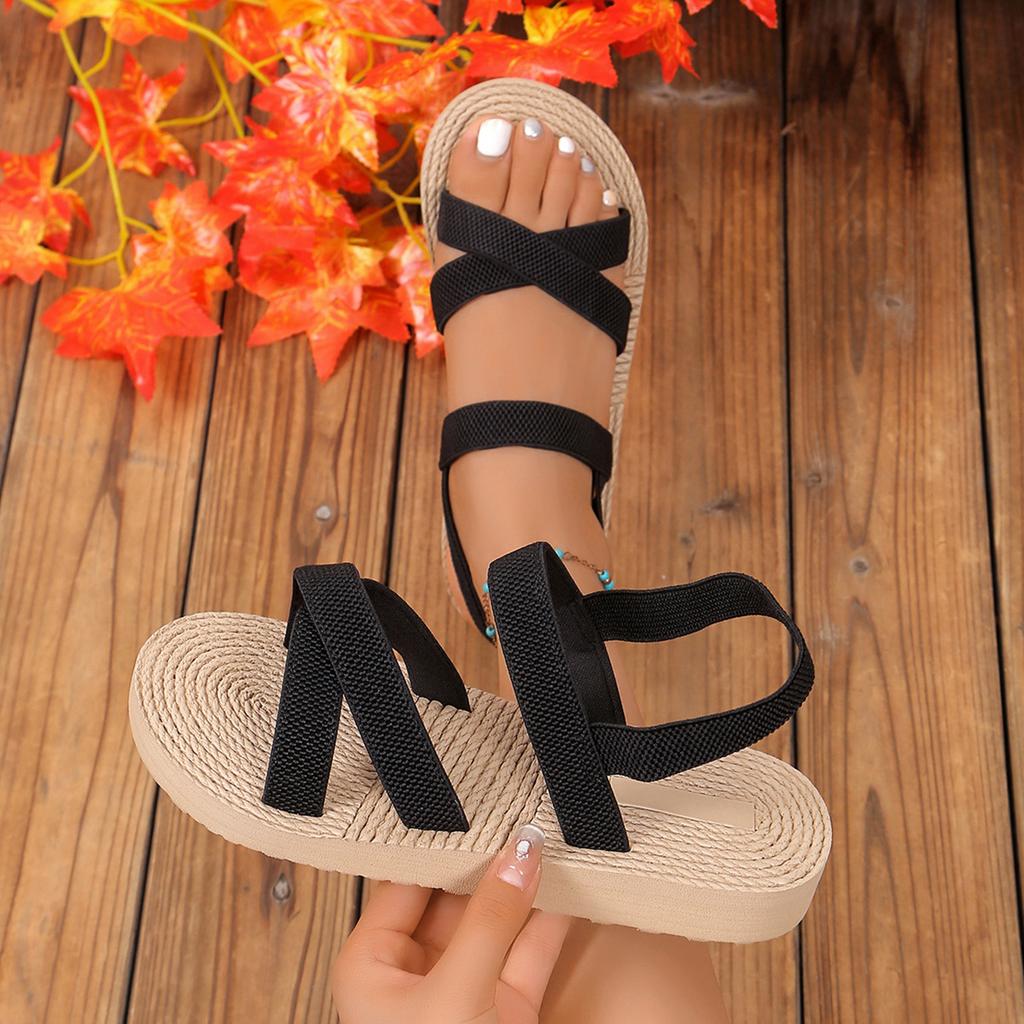 Sandals women's summer fashion outer wear Roman imitation hemp rope bottom women's sandals sandals women's flat heel beach