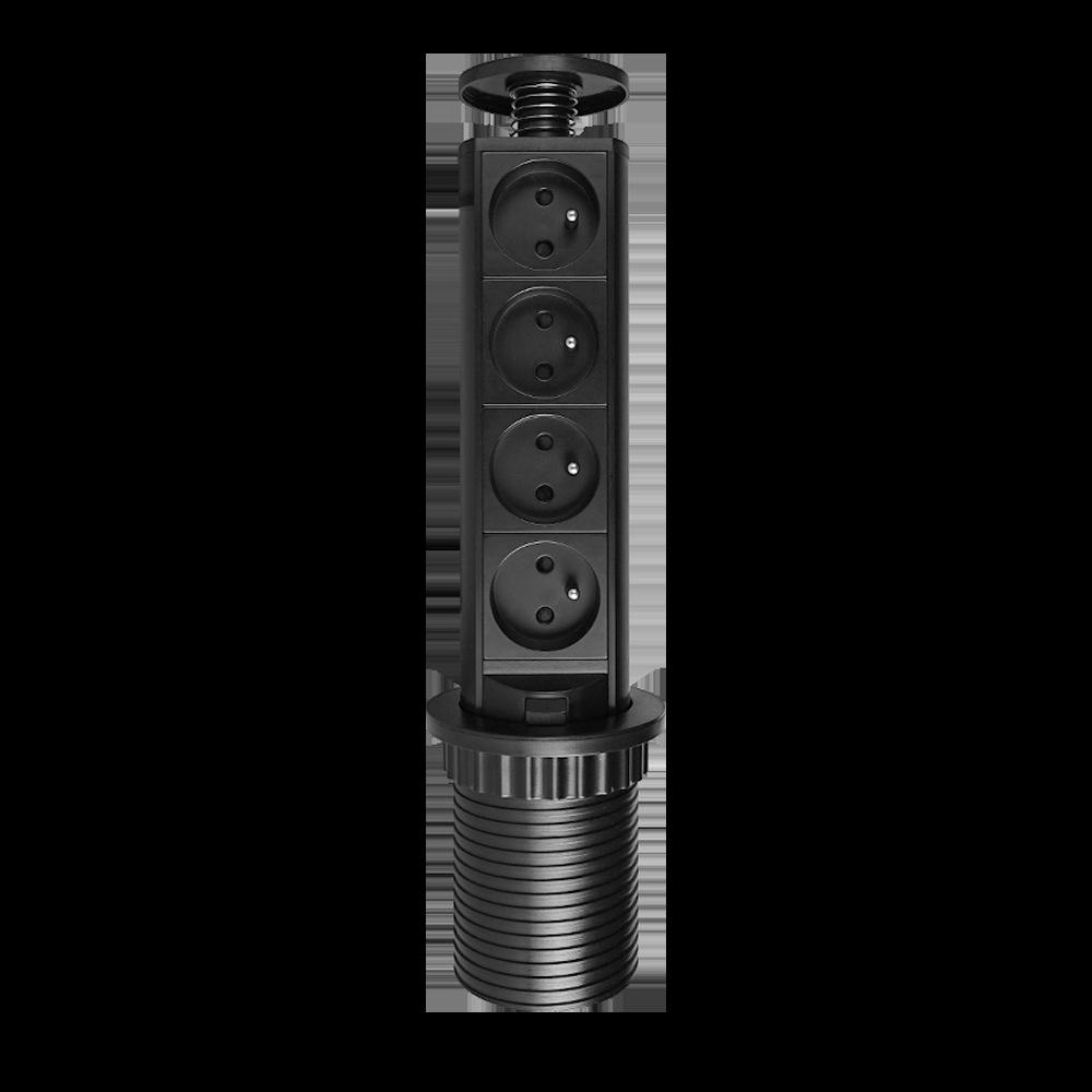 USB Port French Socket Vertical Office Power Strip, European Standard, Silver/Black