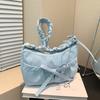 Women Fashion Shoulder Bag with Ruched Drawstring Strap Bow Leisure Satchel Bag Solid Color Cute Sling Bag Ladies Outdoor Bag