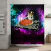 Psychedelic Space Cats Pizza Turntable Shower Curtain Bizarre Bathroom Decor for Cat Lovers