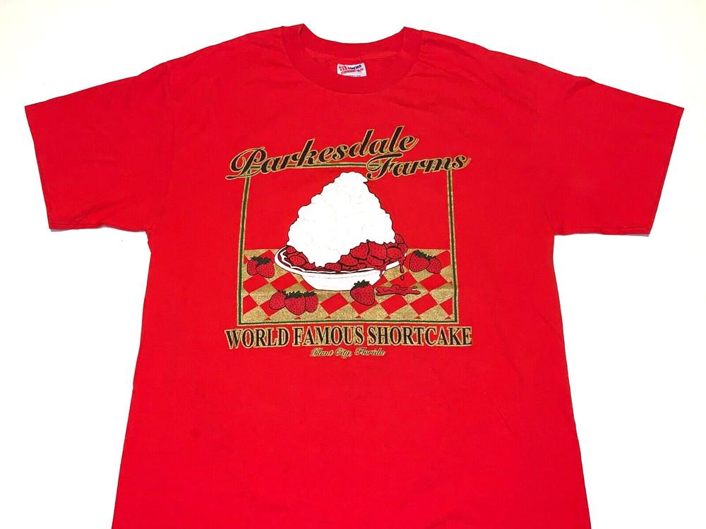 

Rare! Parkesdale Farms Plant City Florida Shortcake T-Shirt LARGE Single Stitch Unisex T-Shirt XXL