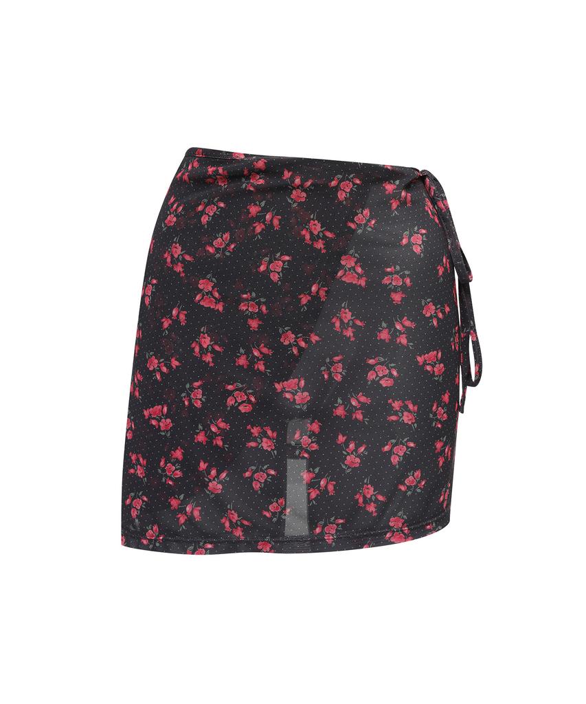 Lupeulupeu Mesh Cover-Up Wrap Skirt [Rosy Dot Dark Grey]