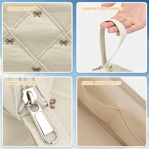 Portable Travel Bag for Hair Tools Large Capacity Styling Tool Organizer Compatible with Dyson Airwrap Beige Bow Hair Dryer Case for Daily Use
