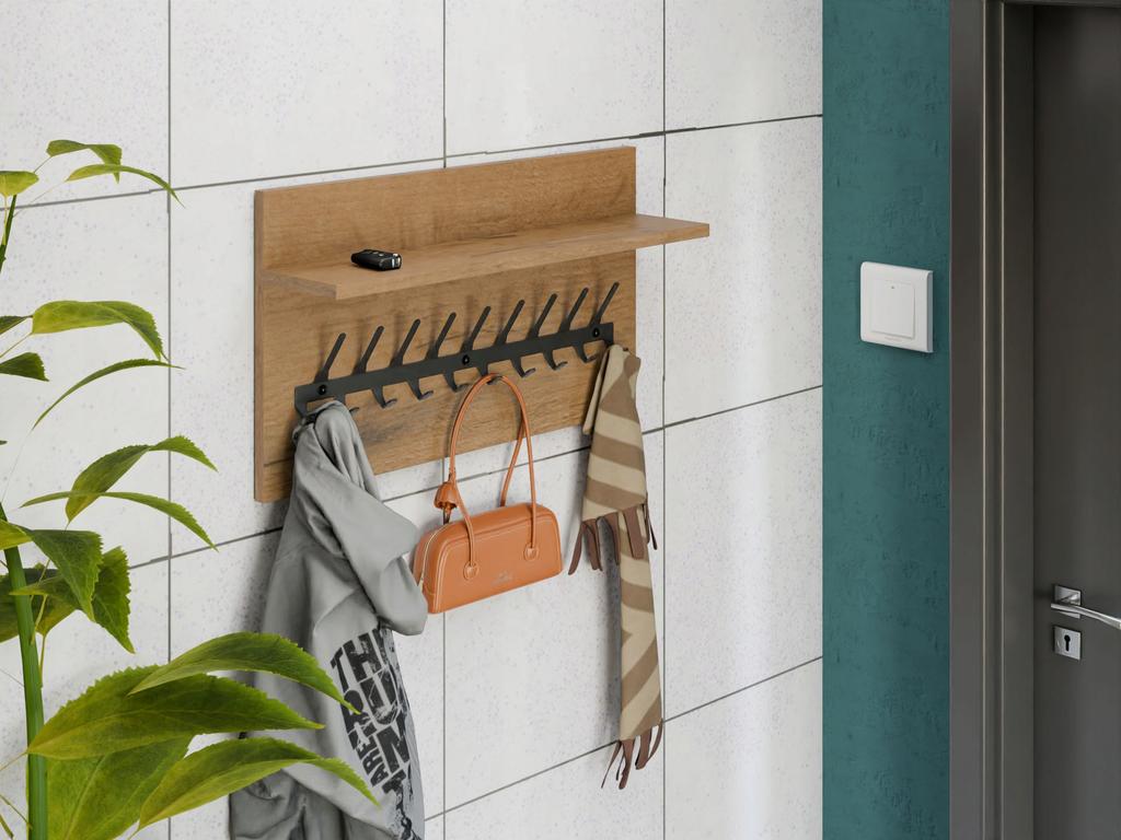 Wieszak Na Ubrania Loft 70 Cm - Czarny + Dąb Lancelot, Solidny I Stylowy