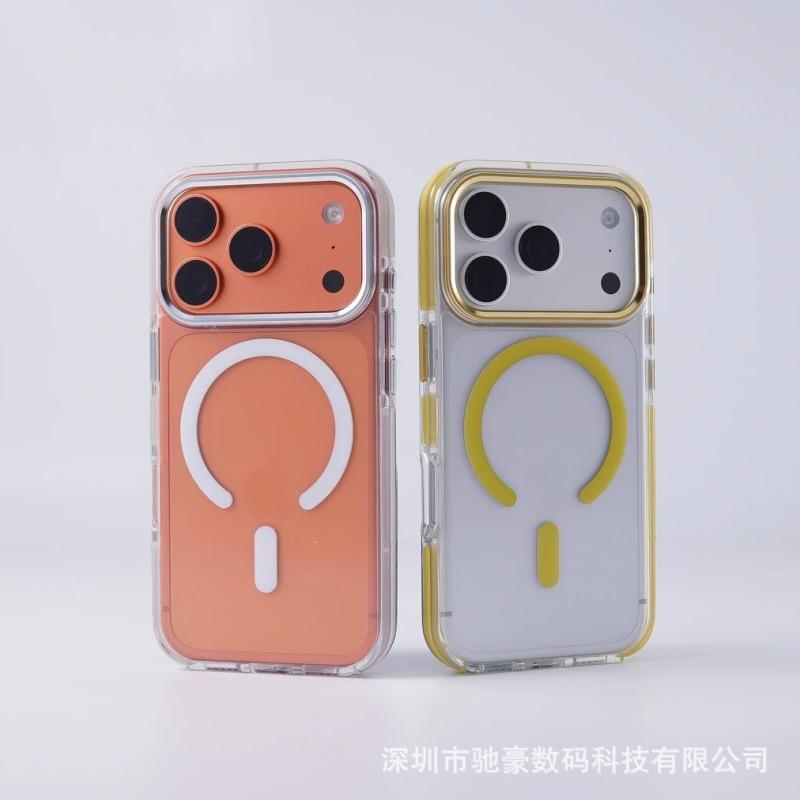 Two-color ice color magnetic suction suitable for iPhone17promax mobile phone case Apple 16 metal lens simple anti-drop cover