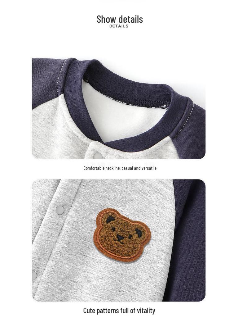 Baby Fleece-Lined Winter Jumpsuit: Cute Long-Sleeve Bodysuit for Cold Weather