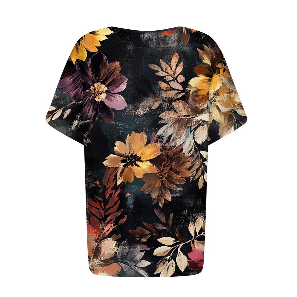 Dámská móda ležérní halenka s potiskem s kulatým výstřihem a krátkým rukávem