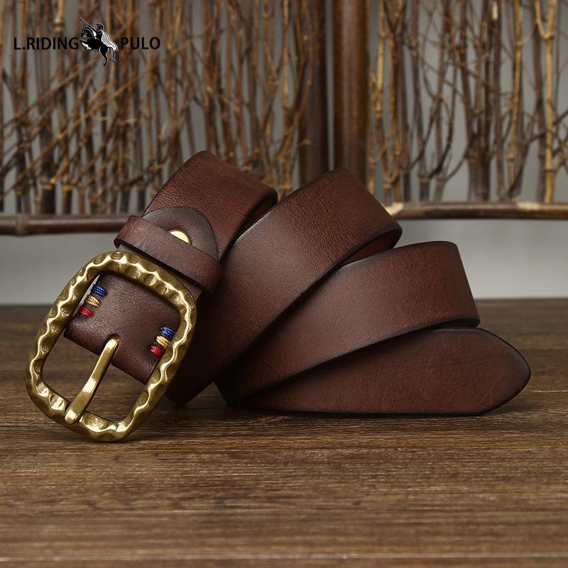 Bold and Thickened Retro Copper Buckle Belt Men's High-end First Layer Cowhide Genuine Leather Belt