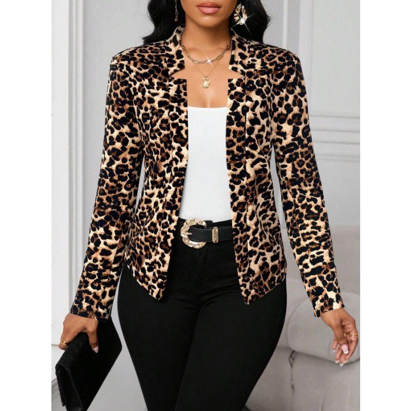 Damen S Eleganter Blazer Jacke mit Leopardenmuster und langen Ärmeln