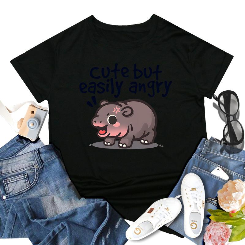 Podskakująca Świnia Moo Deng Nadrukowany Top Modny Pulower Casualowy Wszechstronny T-shirt Damski