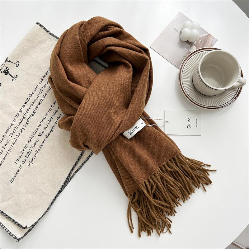 Kašmírový šátek na ruku, podzimní a zimní, jednobarevný, dámský, tlustý střapec, jednoduchý a všestranný, měkký a teplý, imitace kašmíru