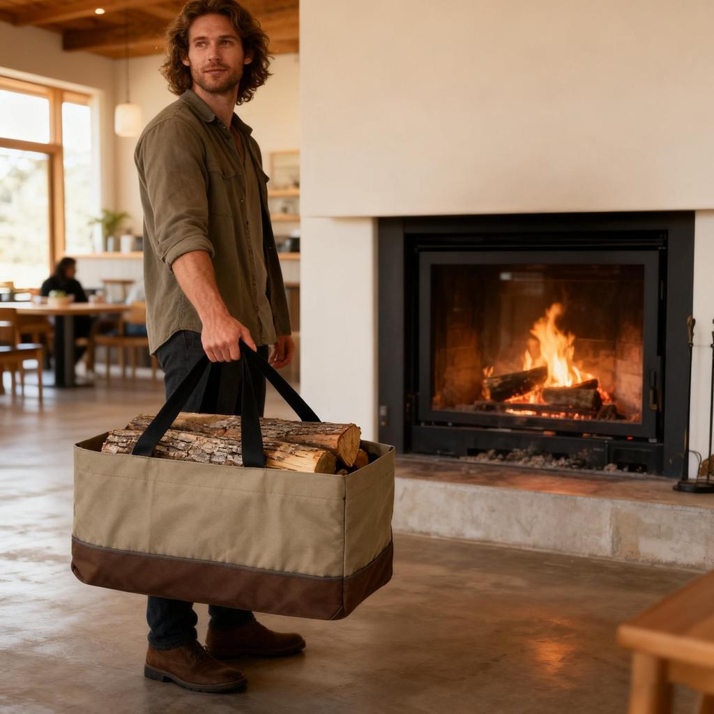 Heavy-Duty Firewood Carrier Bag - Large Capacity Log Transporter with Sturdy Handles, Durable Oxford cloth Material