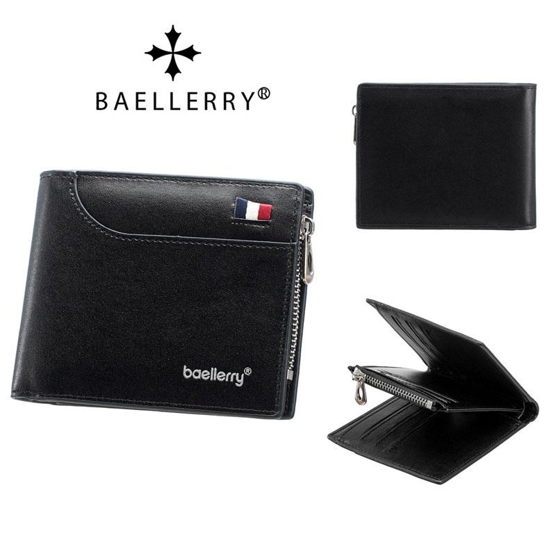 Baellerry Men Fashion Tri-fold Wallets Vintage Design Business ID Card Holder Zipper Coin Purse