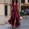 Cross-border Foreign Trade 2026 European and American New Amazon Satin V-neck Sleeveless Waist Temperament Ruffle Edge Dress Women