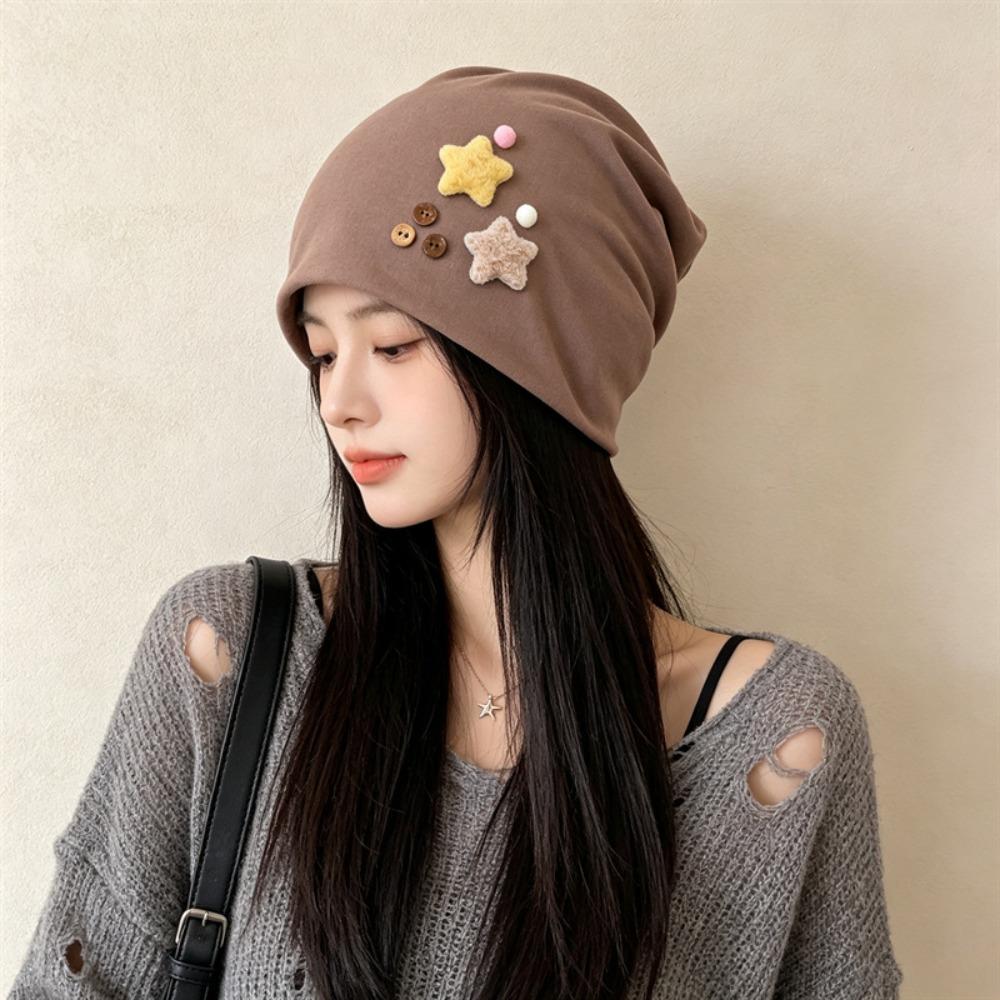 Háčkovaná čepice s hvězdami, volný střih, japonský styl, kukla, odolná, navlékací čepice, venkovní