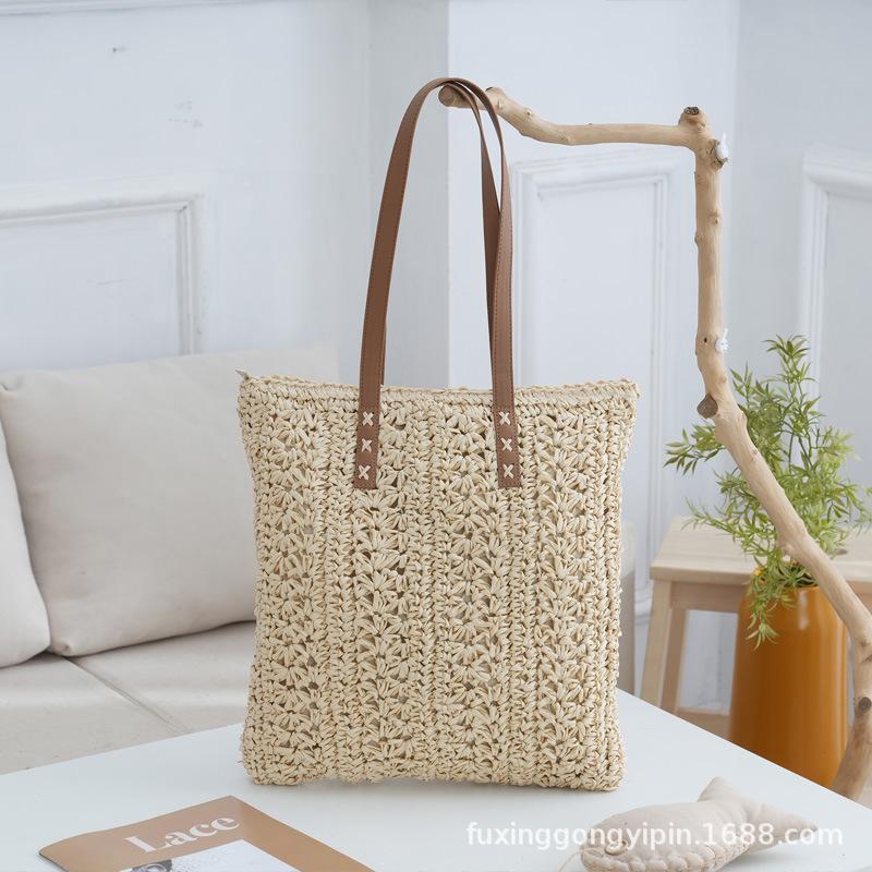Casual Woven Beach Straw Handbags Luxury Designer Women Shopper Vacation Shoulder Bag Ladies Summer Large Capacity Tote Purse