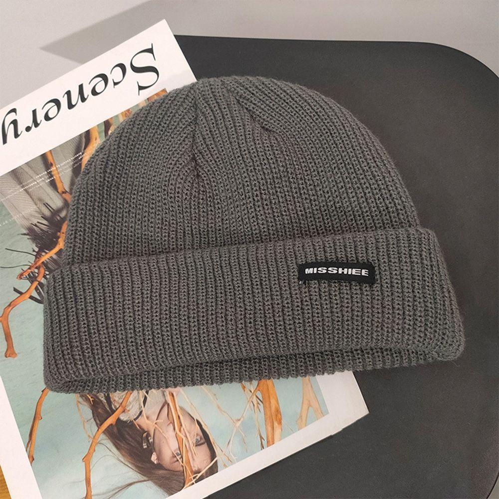 Tag Winter Colth Skullies Stripe Korean Style Caps Wool Hat Letter Knitted Hat Women Woolen Beanies