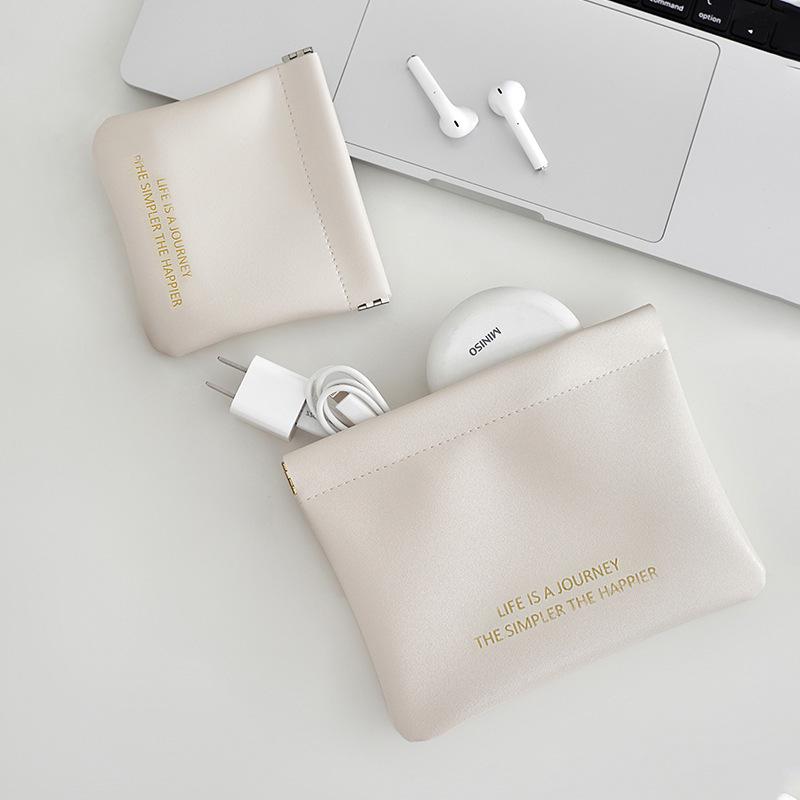 Portable Mini PU Makeup Bag with Automatic Closure for AirPods, Lipstick, and Miscellaneous Items