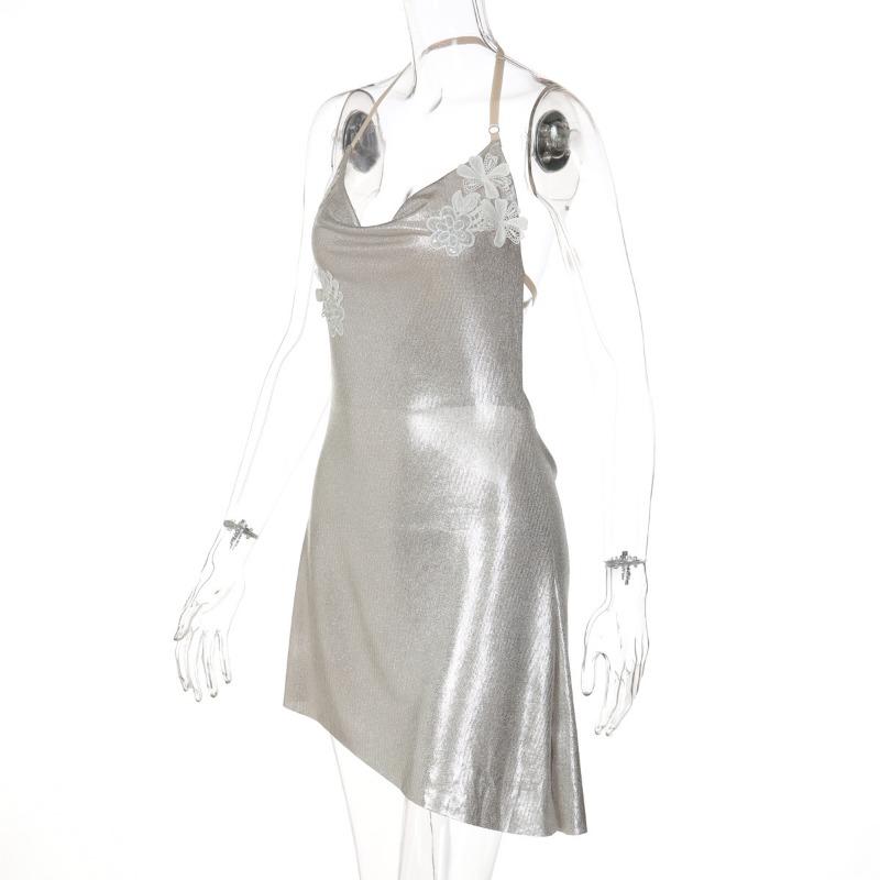 Sexy šaty s halter krkem, bez zad, se zlatým potiskem, vysokým pasem, úzké, krátké, bodycon, pro ženy