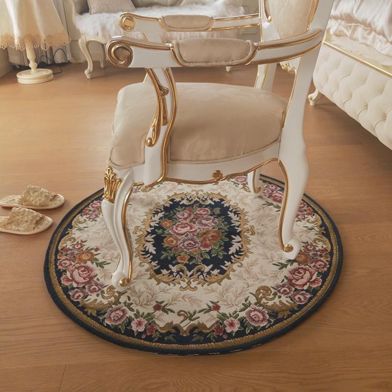European Retro Rugs for Bedroom Flower Pattern Living Room Decoration Round Carpet Anti-slip Bedside Soft Floor Mat Washable Rug