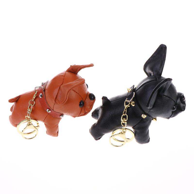 French Bulldog Keychain Plush Doll Bag Pendant Soft Leather Chubby Puppy Keyring Cute Car Purse Hanging Decor