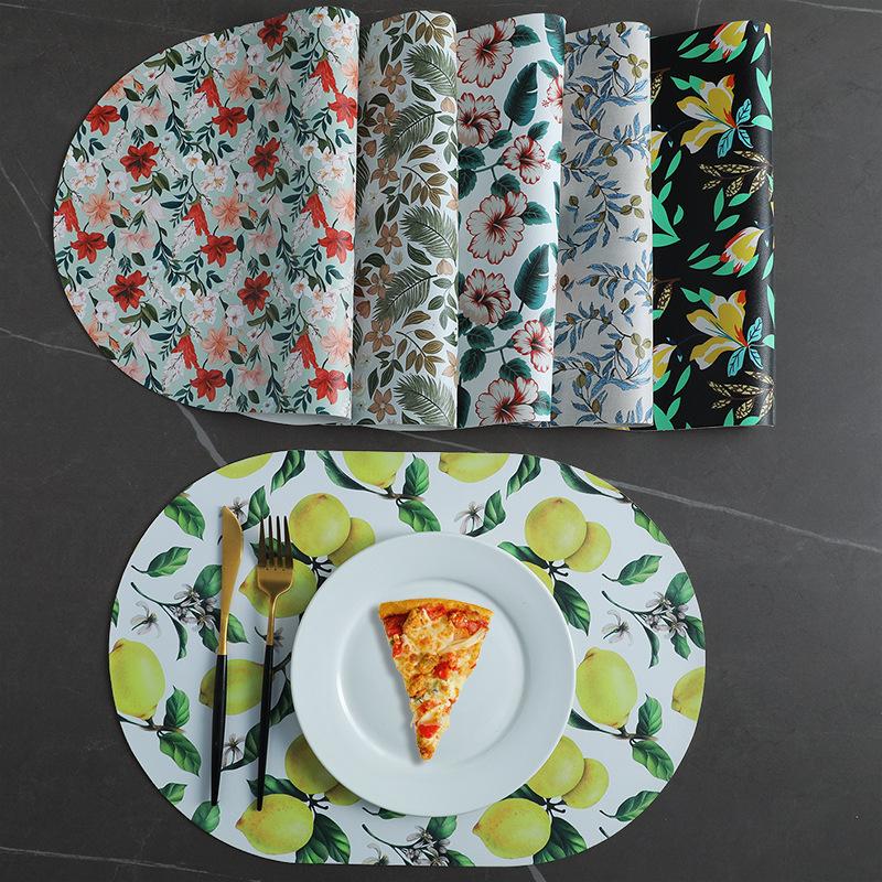 Table Mat PU Leather Placemat Nordic Style Print Waterproof Oil Proof Non Slip for Home Kitchen Wedding Dining Settings