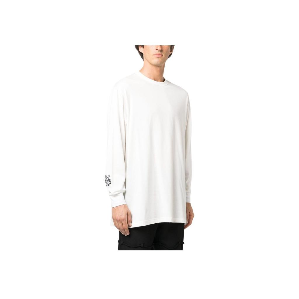 Y-3 Letter Print Crew Neck Long Sleeve T-Shirt Men Tops White IQ2147