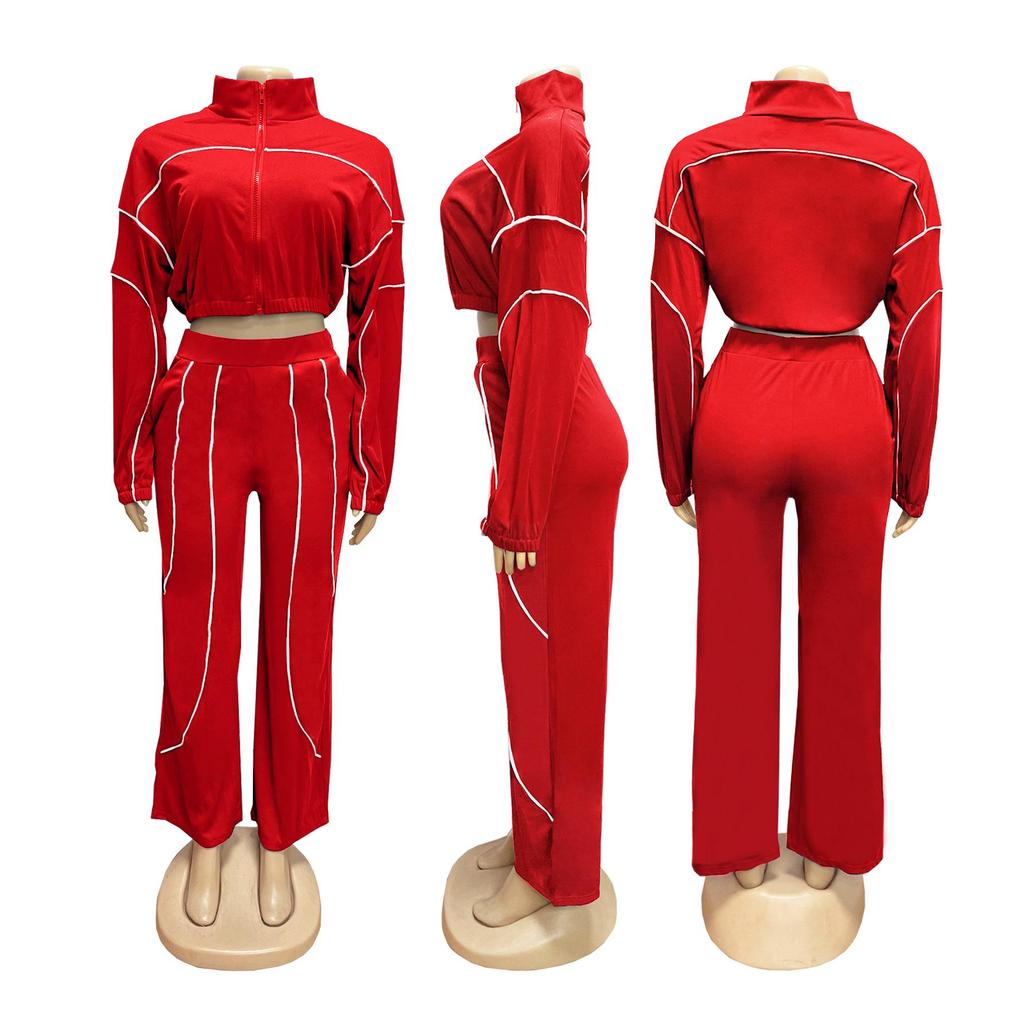Color Block Patchwork Striped Women's Two-Piece Sports Set