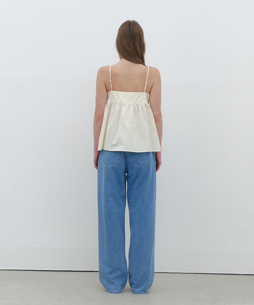 CLUNY Summer Strap Shirring Peplum Blouse - Cream Butter