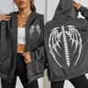 Creative Wings Skeleton Design Print Zipper Hoodie Woman Fashion Fleece Hoody Autumn Sportswear Street Casual Top