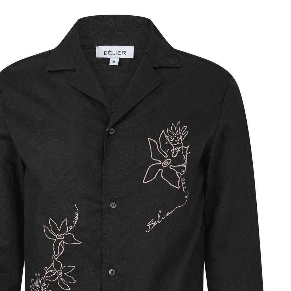 Belier Mens Embroidered Flower Long-Sleeved Shirt