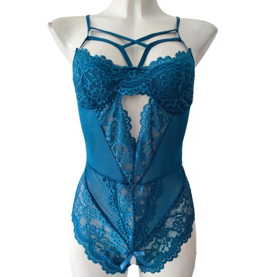 Women's Sheer Mesh Lace Bodysuit One-Piece V Neck Nightwear Camisole See Through Underwear Sexy Date Night Clubwear