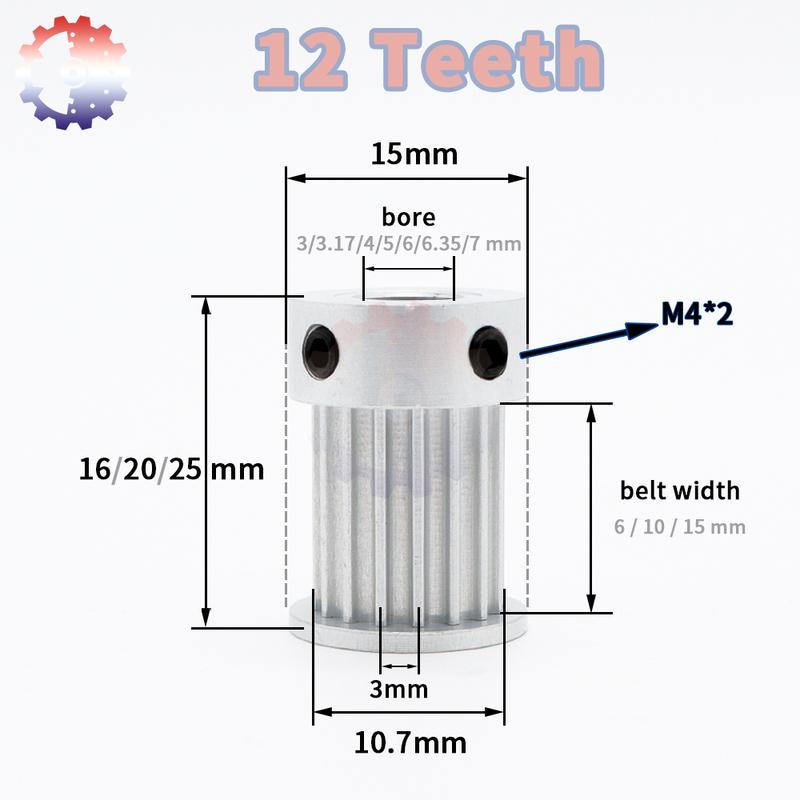 HTD 3M 12T 12teeth Timing Pulley Bore 3/3.17/4~6/6.35/7mm For Belt Width 6/10/15mm HTD3M Pulley Synchronous Wheel 12T 3M Pulley