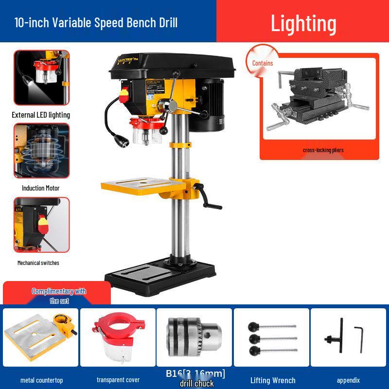 Compact Industrial-Grade Woodworking Drill Press: High-Precision Variable Speed Desktop Machine