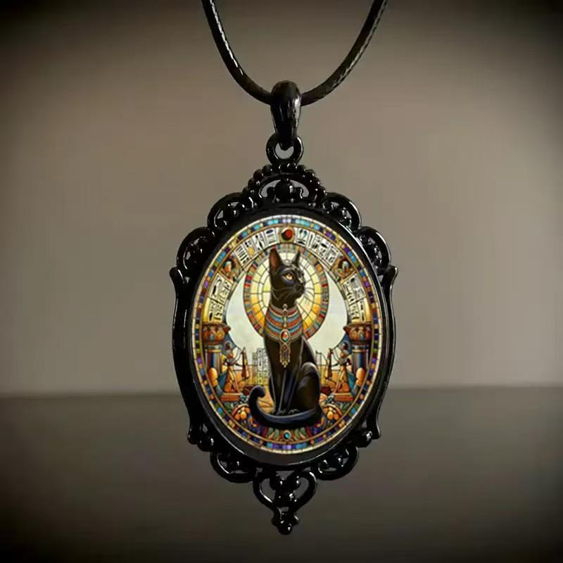 Vintage Oval Glass Alloy Pendant Necklace Jewelry