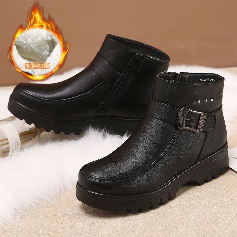 Snow cotton shoes women's winter new warm and velvet flat-bottomed non-slip short boots elderly boots women