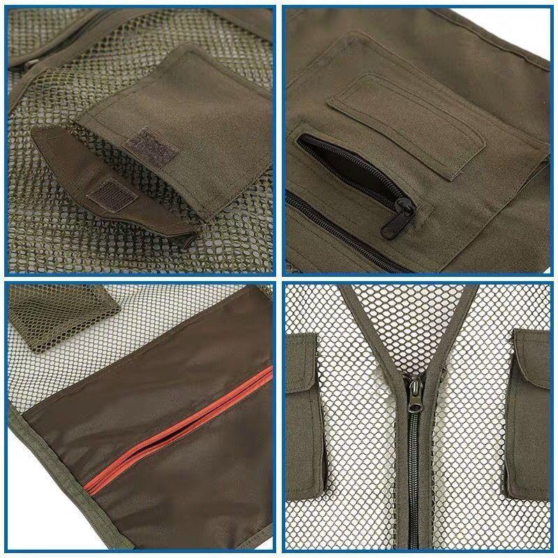 Sommer-Netzweste für Männer mittleren und höheren Alters, atmungsaktiv, dünn, mit mehreren Taschen, ärmellos, Weste für Papa, für den Außenbereich, Angeln, Freizeit