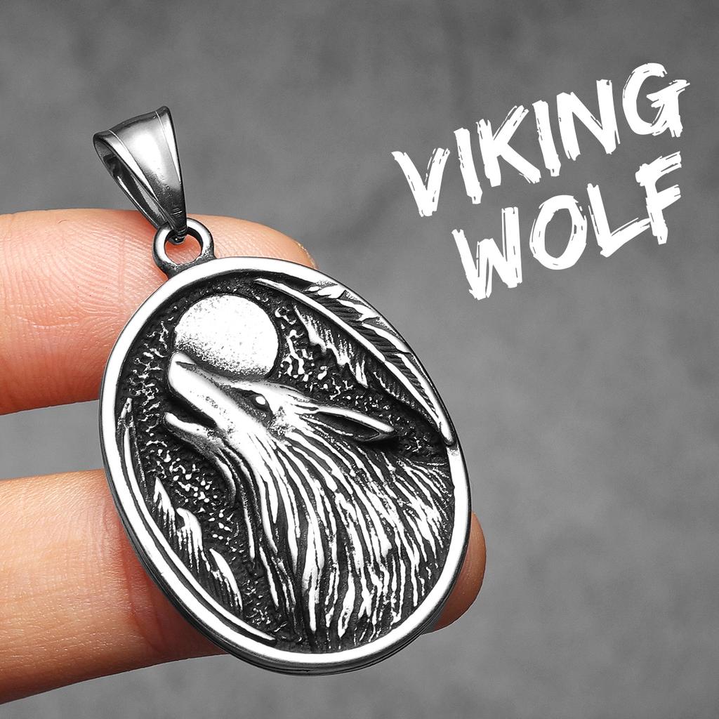 Full Moon Wolf Compass Men Necklaces Stainless Steel Pendant Chain Women Punk Fashion Jewelry New In Accessories Gifts