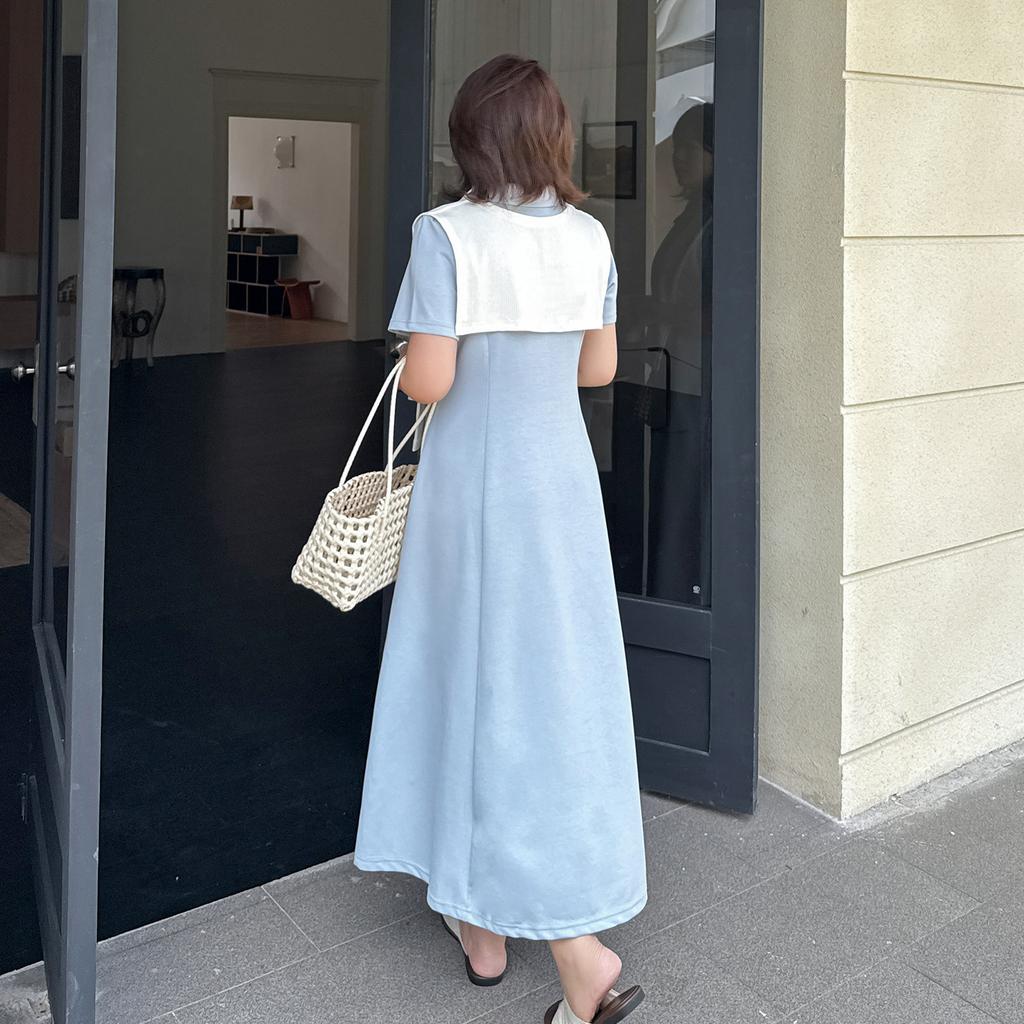 Large Size Women's College Style Shawl Polo Collar Dress 2026 Summer Waist and Thin Dress 214366