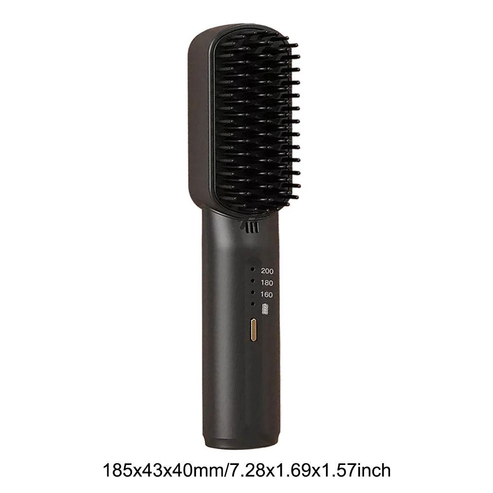 Cordless Hair Straightener Brush Anti-Scald Electric Hot Comb 3 Temp Settings Portable Straightening Brush for Travel & Home