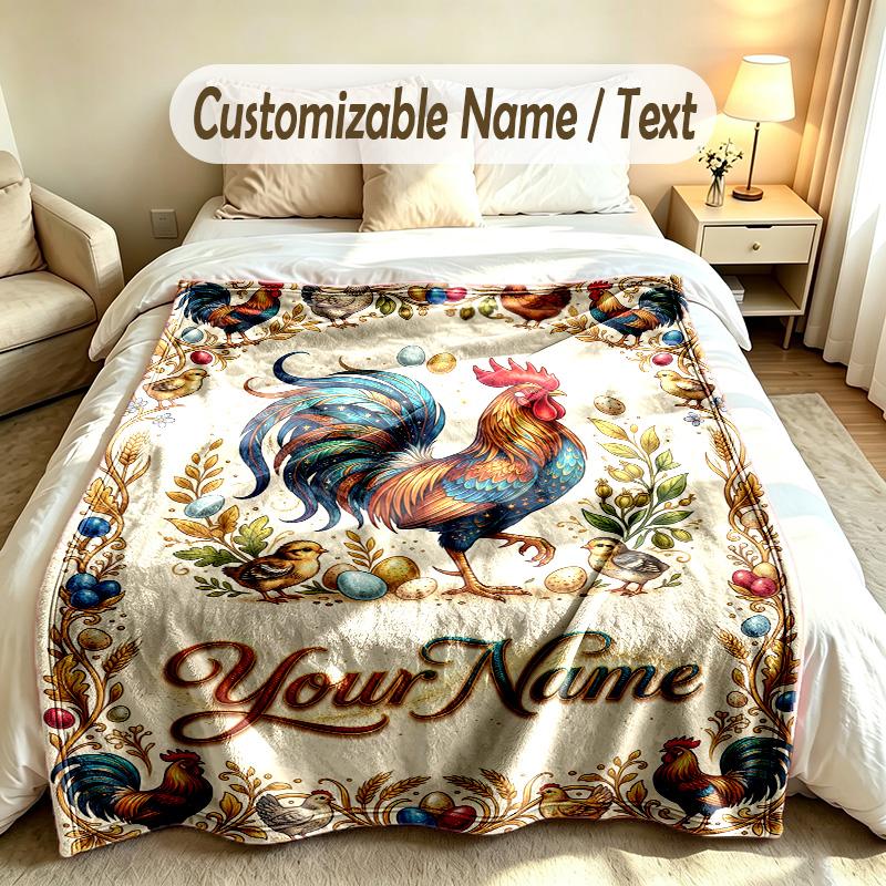 Easter Bunny Theme Soft Blanket Personalized Custom Name Text Print Warm Blanket Home Sofa Bedroom Decor