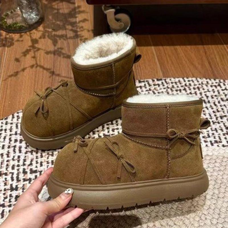 

Retro bow snow boots for women 2025 autumn and winter new niche thick-soled velvet non-slip short boots cotton shoes for women 40 темно-коричневого