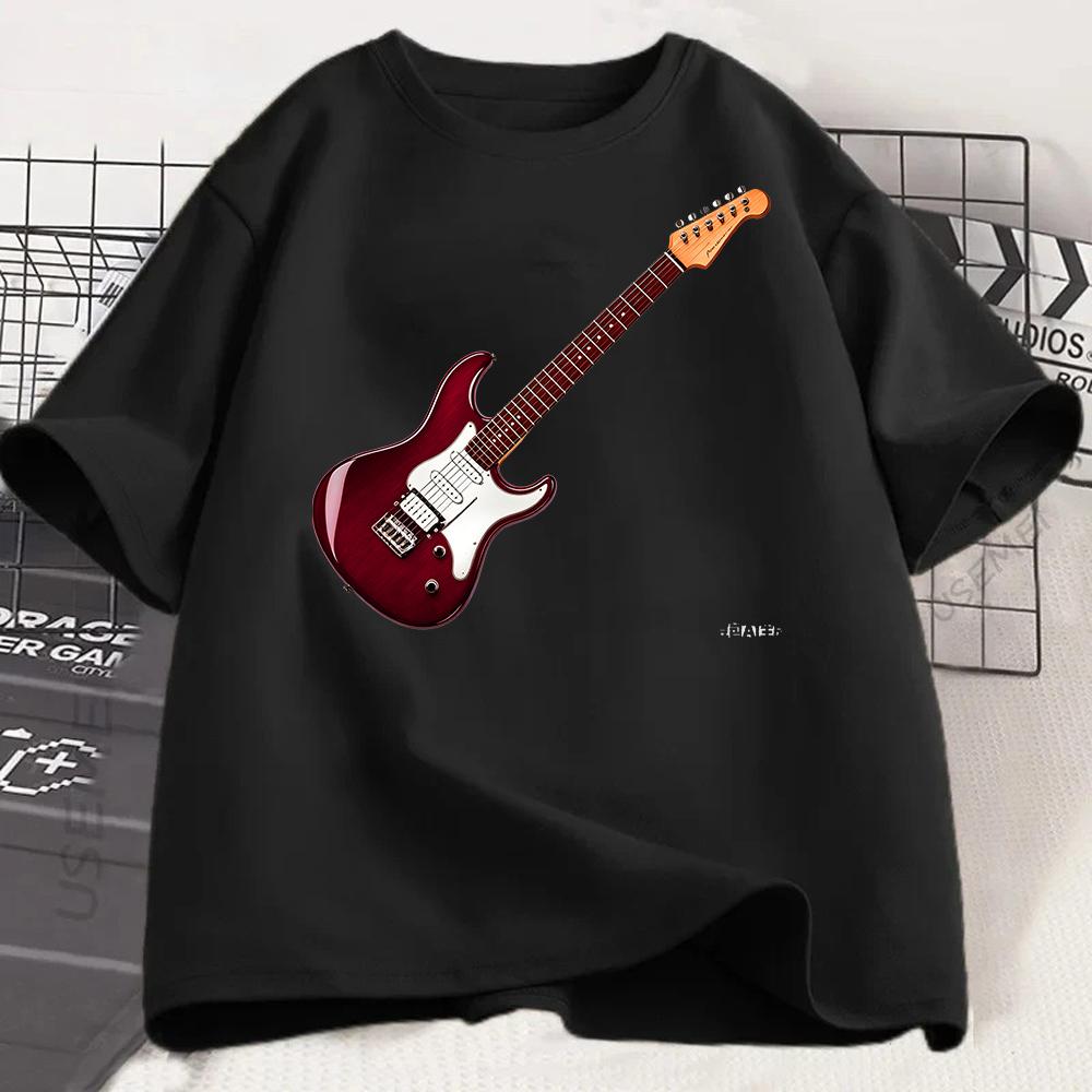 Electric Guitar Print Women T Shirt Music Graphic Tee Casual Short Sleeve O Neck Loose Vintage Summer Streetwear Top Harajuku